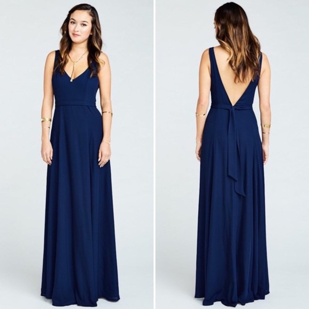 NEW Show Me Your Mumu SMYM Blue Maxi Dress “Jenn” Rich Navy Crisp Bridesmaid Lg